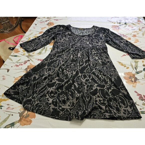 Black & Gray Floral Patterned 3/4 Sleeve Tunic/Dress By Reborn Sz L Dark Goth - Picture 3 of 8